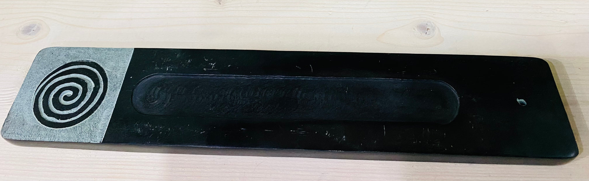 Soapstone Incense Tray - Black Spiral
